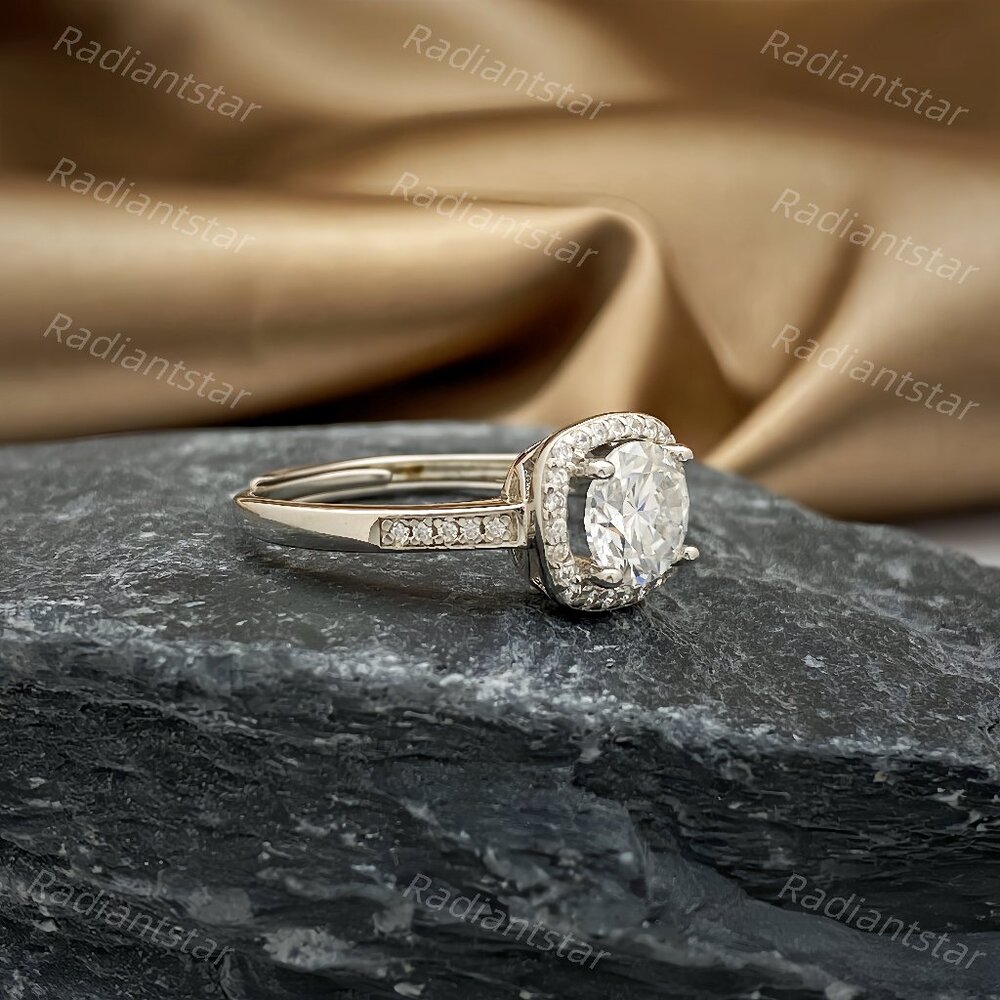 NEW Certified 1 ct. t.w. Moissanite Square Oval Halo Ring - Picture 7 of 8